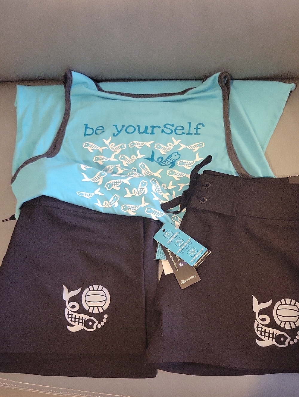Two black Boardshorts + Beach Tank Top